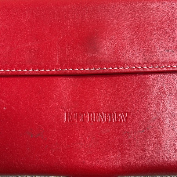 Vintage Y2K Holt Renfrew Buckled Red Genuine Leather Wallet Cards Coins - Picture 5 of 11